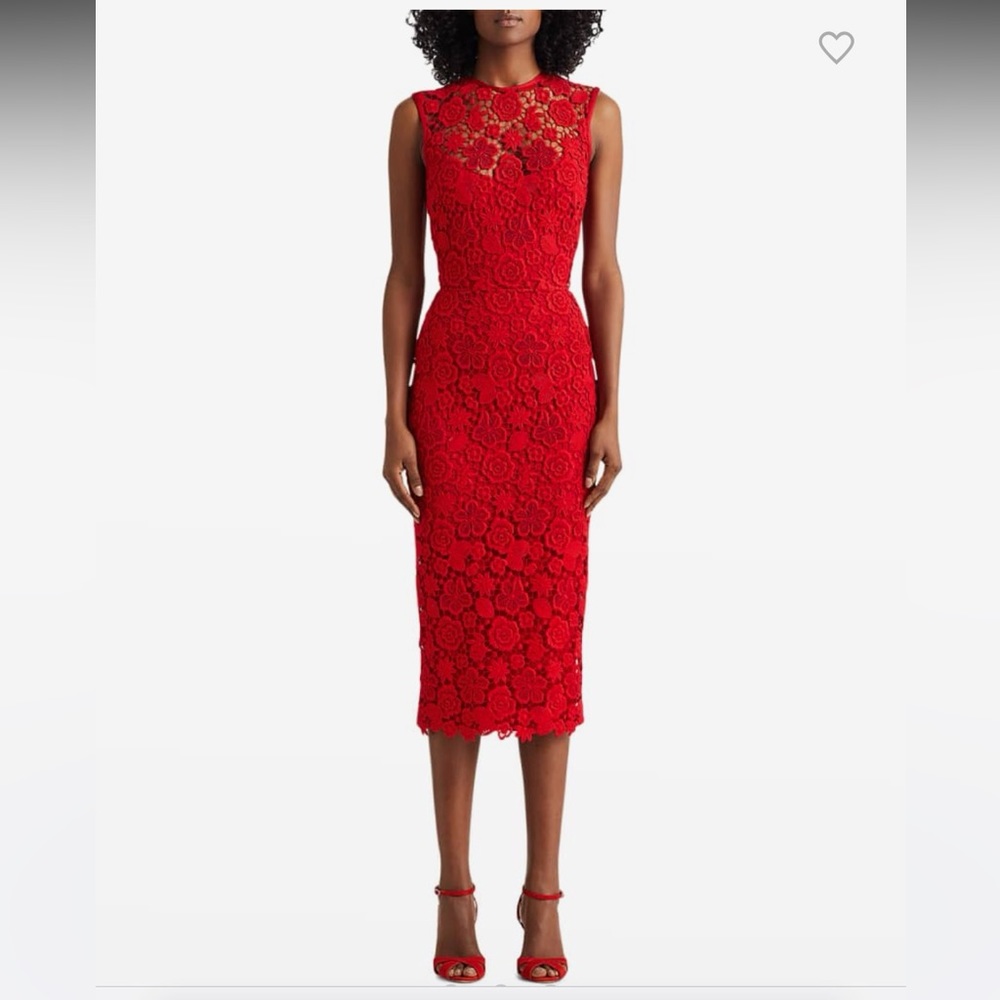 Ralph Lauren Red Lace Dress Midi New with Tags